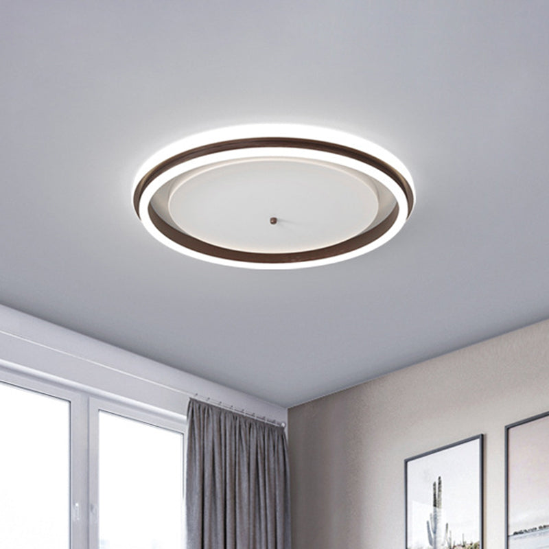 16.5"/20.5" Inch Width Metal Round Flush Ceiling Light Simple Gold/Coffee LED Flush Mount Lamp for Balcony, Warm/White Light