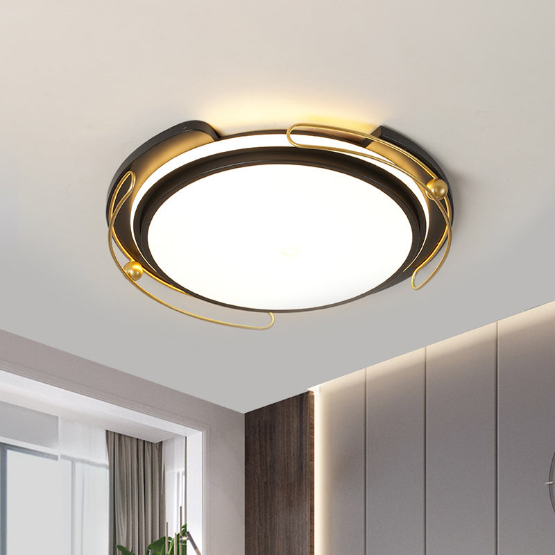 Modern LED Flush Ceiling Light with Acrylic Shade Black Round Flush Mount Lamp for Parlor, 16"/19.5" Wide