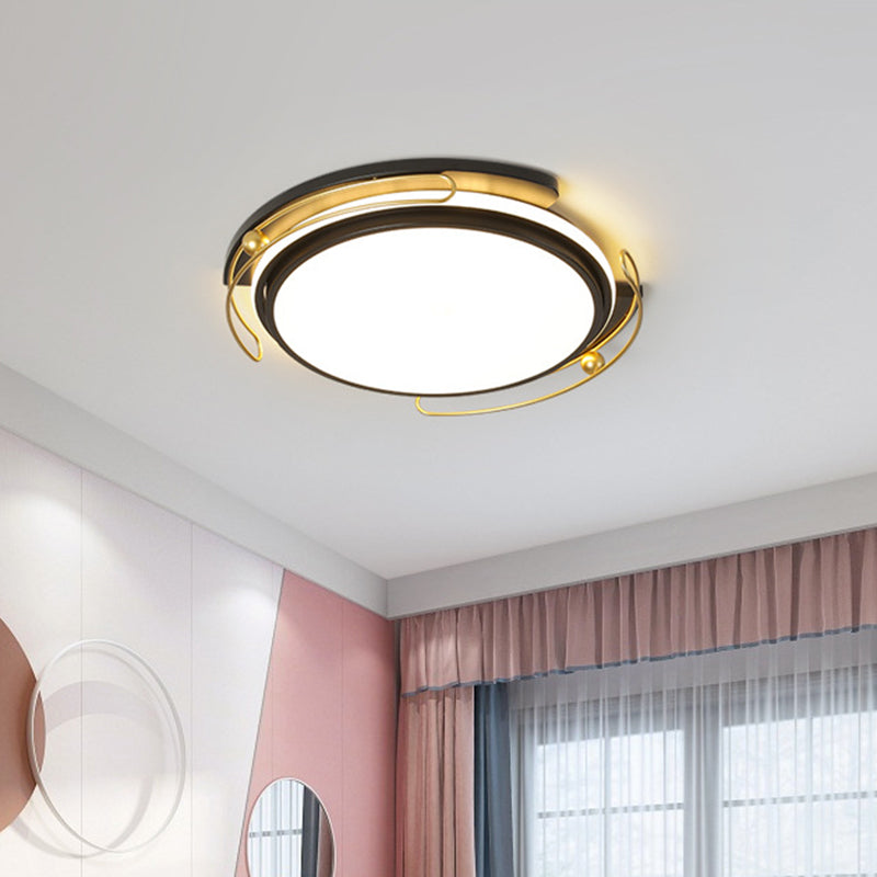 Modern LED Flush Ceiling Light with Acrylic Shade Black Round Flush Mount Lamp for Parlor, 16"/19.5" Wide