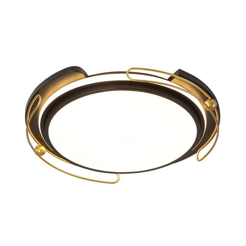 Modern LED Flush Ceiling Light with Acrylic Shade Black Round Flush Mount Lamp for Parlor, 16"/19.5" Wide