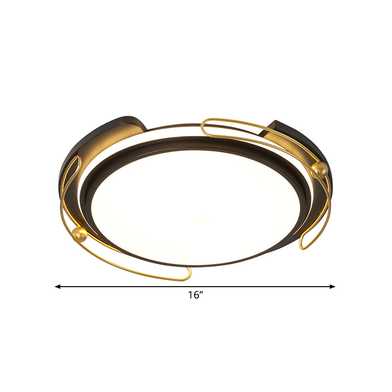 Modern LED Flush Ceiling Light with Acrylic Shade Black Round Flush Mount Lamp for Parlor, 16"/19.5" Wide