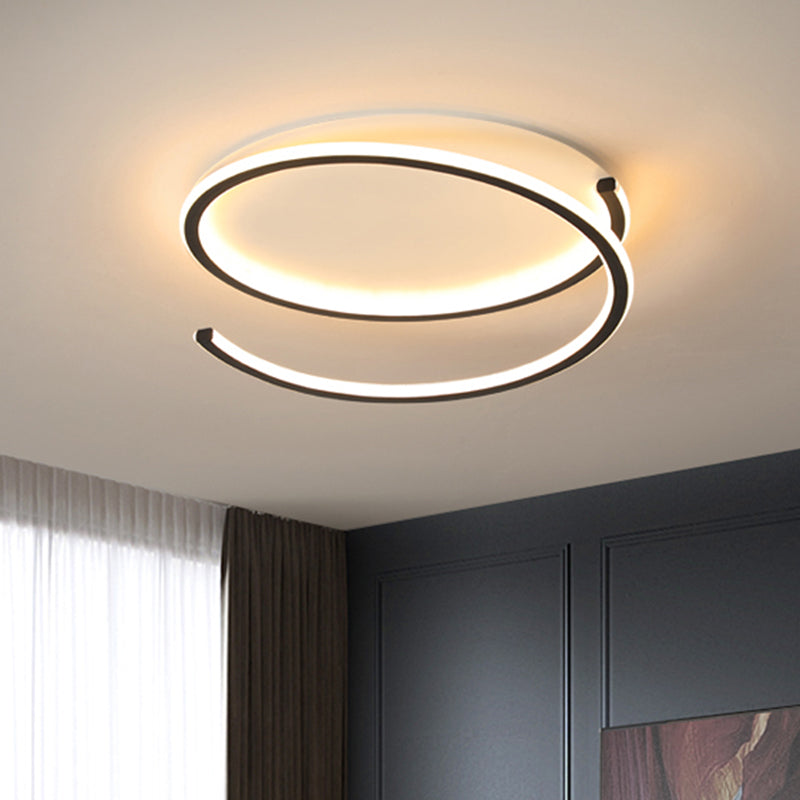 Plafonnier métallique à anneau en spirale, moderne, noir/or, LED, lumière chaude/blanche, largeur 16"/19,5"