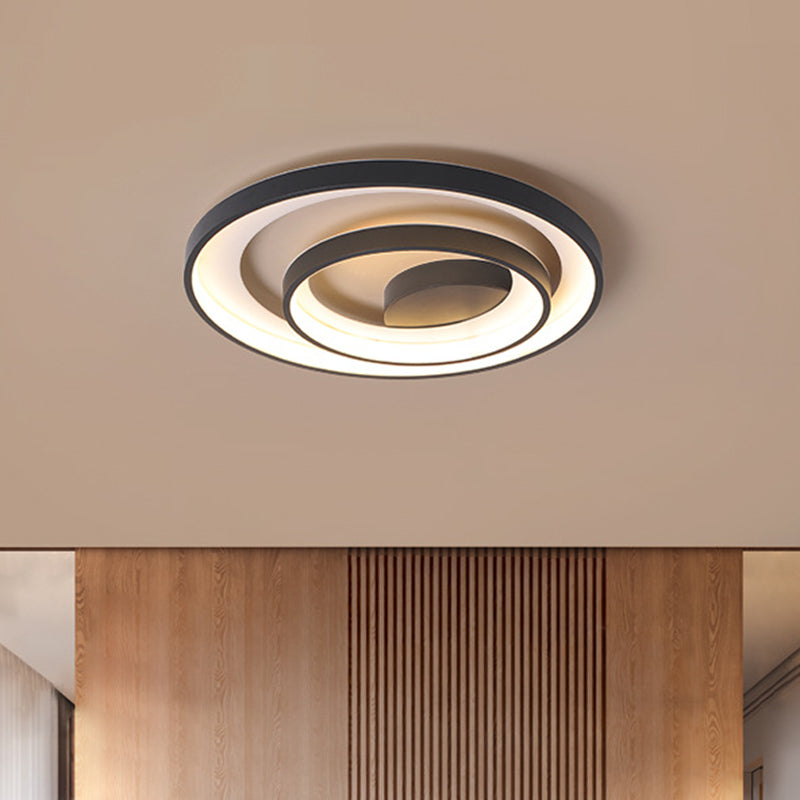 Lámpara LED de techo empotrada para dormitorio, lámpara de montaje empotrada negra modernista con pantalla de metal de 2 aros en luz blanca/cálida, 16,5 "/20,5" de diámetro
