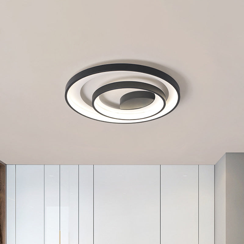 Lámpara LED de techo empotrada para dormitorio, lámpara de montaje empotrada negra modernista con pantalla de metal de 2 aros en luz blanca/cálida, 16,5 "/20,5" de diámetro