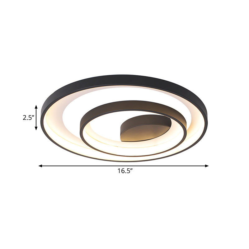 Lámpara LED de techo empotrada para dormitorio, lámpara de montaje empotrada negra modernista con pantalla de metal de 2 aros en luz blanca/cálida, 16,5 "/20,5" de diámetro