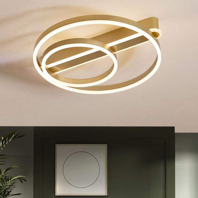 18"/21.5" W 2-Hoop Flush Mount Light Modern Metal Gold/Coffee LED Flush Ceiling Lamp for Parlor, Warm/White Light