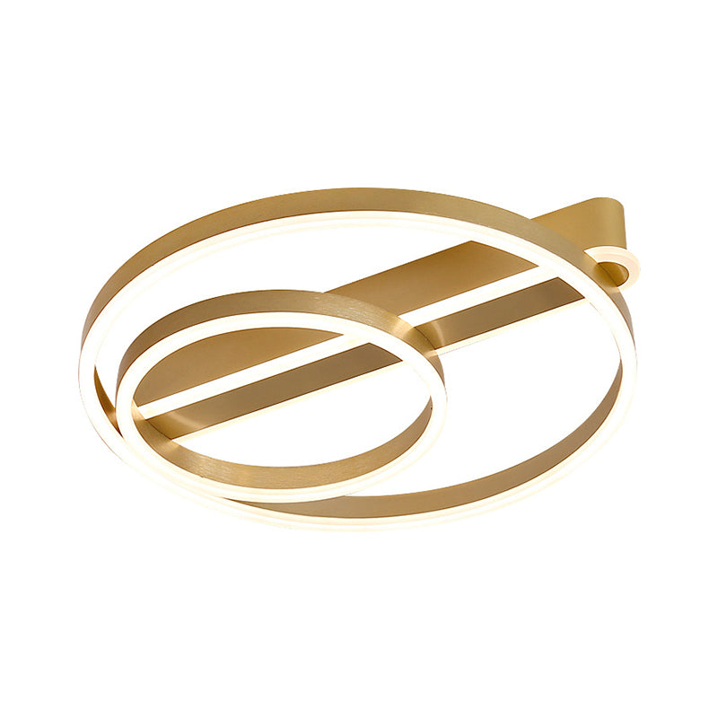 18"/21.5" W 2-Hoop Flush Mount Light Modern Metal Gold/Coffee LED Flush Ceiling Lamp for Parlor, Warm/White Light