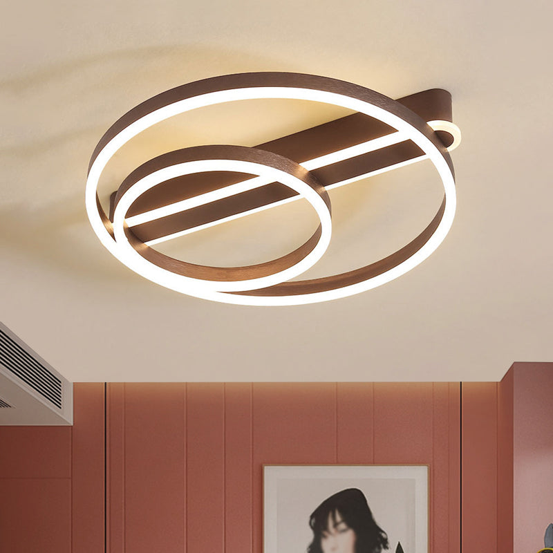 18"/21.5" W 2-Hoop Flush Mount Light Modern Metal Gold/Coffee LED Flush Ceiling Lamp for Parlor, Warm/White Light