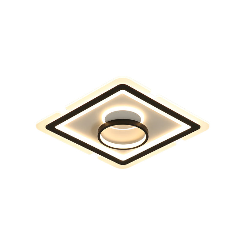 Black Squared Flush Light Simplicity 16"/19.5" Wide LED Metal Ceiling Light Fixture for Dining Room