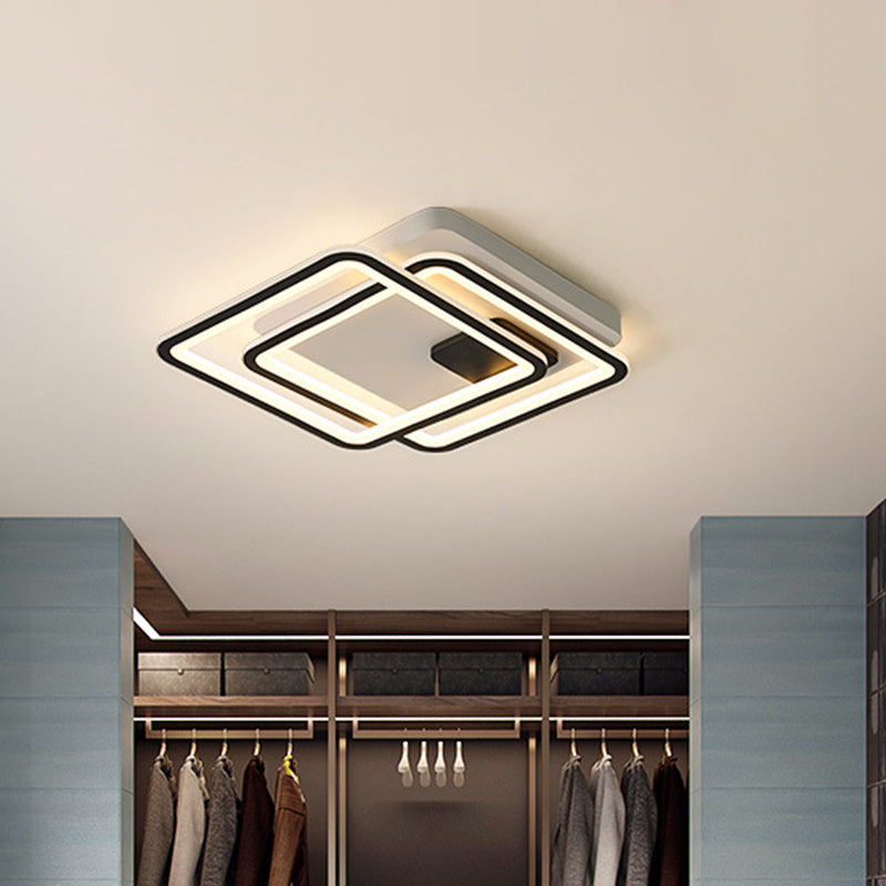 Doble techo cuadrado de techo ligero de metal contemporáneo 18 "/23" lámpara de montaje de color negro de LED ancha, luz cálida/blanca