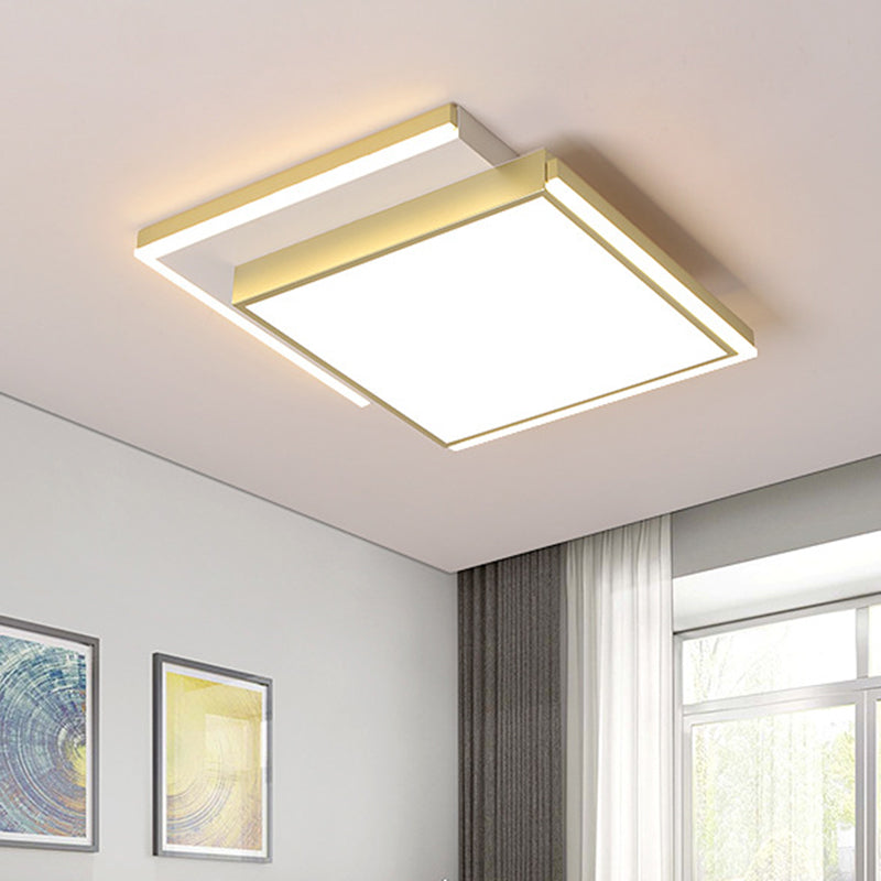 Modernist 2-Tier Square Shape Ceiling Light Fixture Metal Bedroom LED Flush Mount Lighting in Gold, 16"/19.5" Width