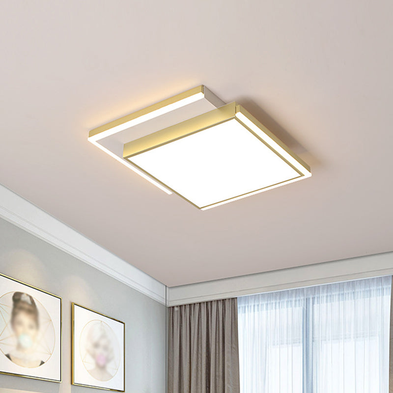 Modernist 2-Tier Square Shape Ceiling Light Fixture Metal Bedroom LED Flush Mount Lighting in Gold, 16"/19.5" Width