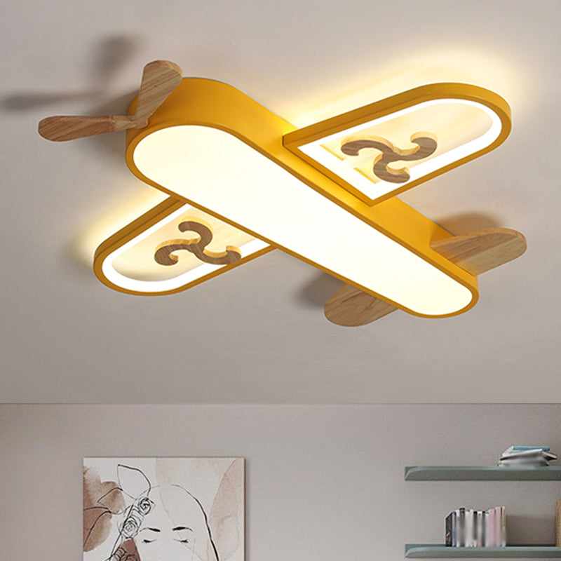 Acrylic Cartoon Plane Figure Flush Light Modernist LED Yellow Ceiling Mounted Light for Children Room