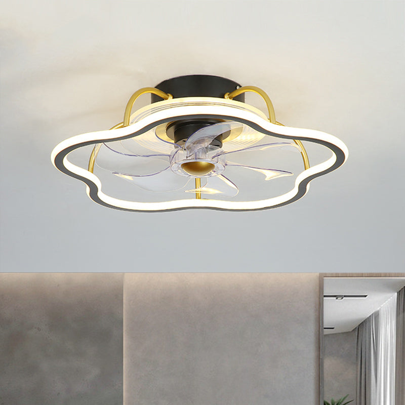 7-blade zwart/gouden bloemvorm semi-spoel kroonluchter verlichting eenvoudige metalen led hangersventilator, 18,5 inch breed