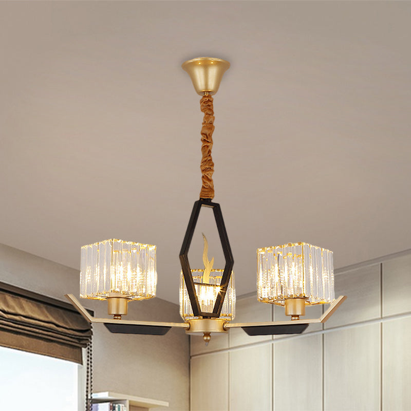 3/6/8 koppen Parlor plafondlamp eenvoud Goud kroonluchter lamp met kubieke kristalprisma's schaduw