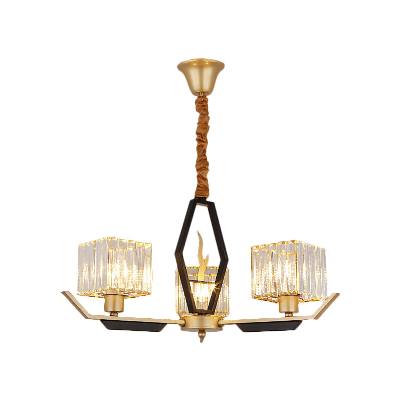 3/6/8 koppen Parlor plafondlamp eenvoud Goud kroonluchter lamp met kubieke kristalprisma's schaduw