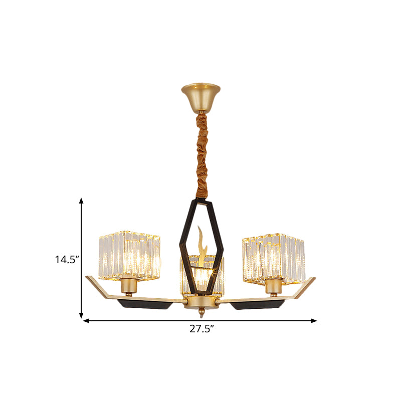 3/6/8 koppen Parlor plafondlamp eenvoud Goud kroonluchter lamp met kubieke kristalprisma's schaduw