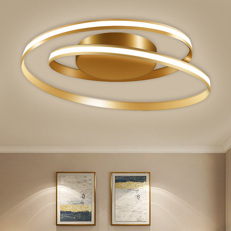 Plafonnier à anneau en spirale contemporain en métal LED doré, éclairage encastré en lumière chaude/blanche, 18"/23,5" de large