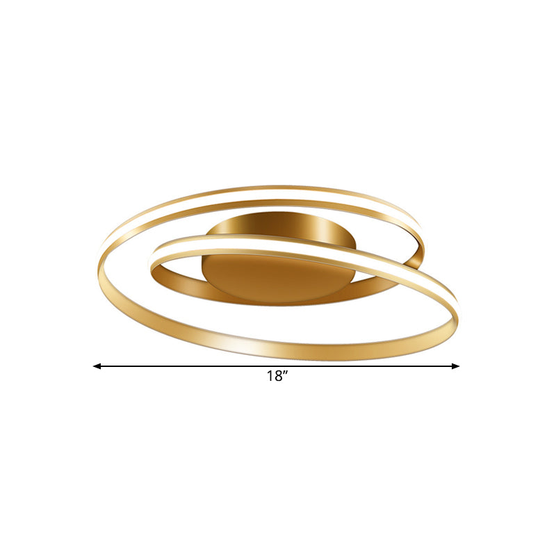 Spiral Ring Ceiling Fixture Contemporary Metal LED Gold Flush Mounted Lighting in Warm/White Light, 18"/23.5" Wide