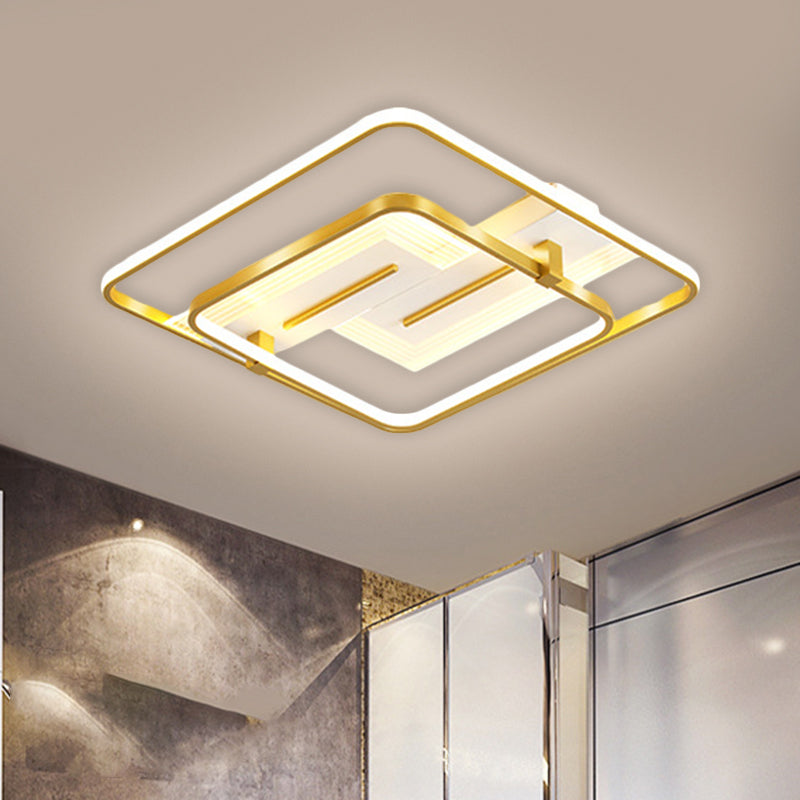 Metallic 2-Square Ceiling Flush Modern LED Gold Flush Mount Lamp in Warm/White Light, 18"/21.5" Wide