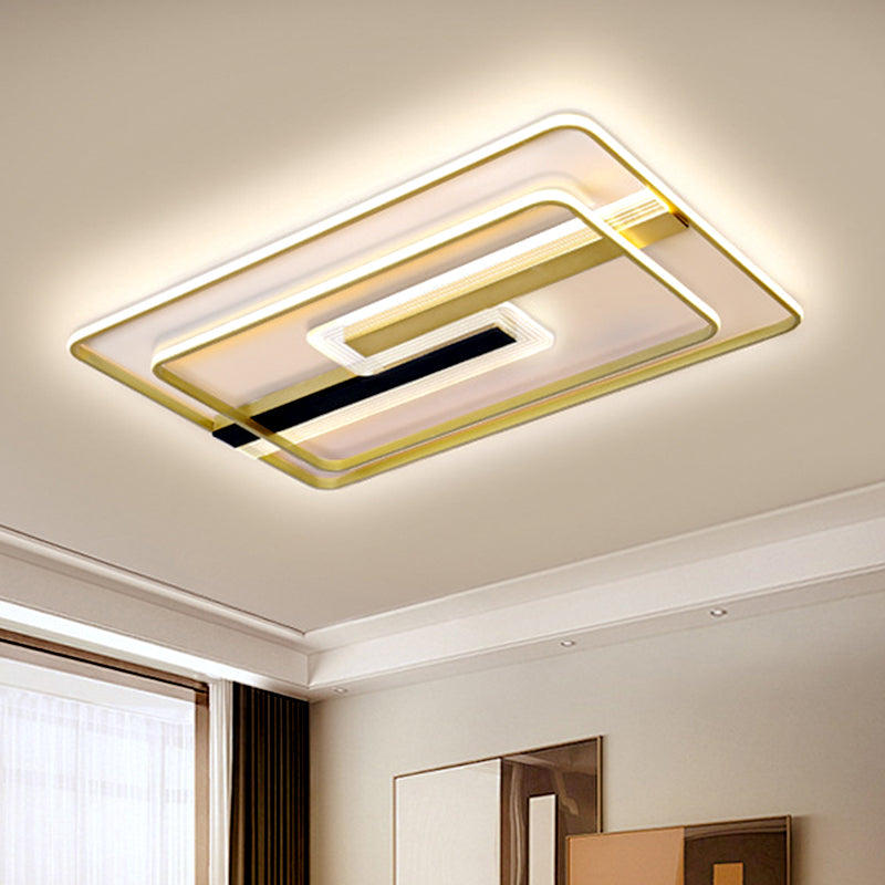 Lámpara de techo rectangular contemporánea, iluminación LED empotrada de metal para sala de estar en oro, luz blanca/cálida