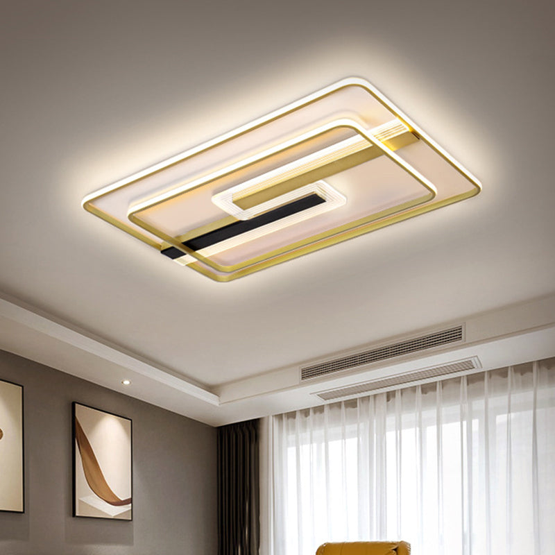 Lámpara de techo rectangular contemporánea, iluminación LED empotrada de metal para sala de estar en oro, luz blanca/cálida
