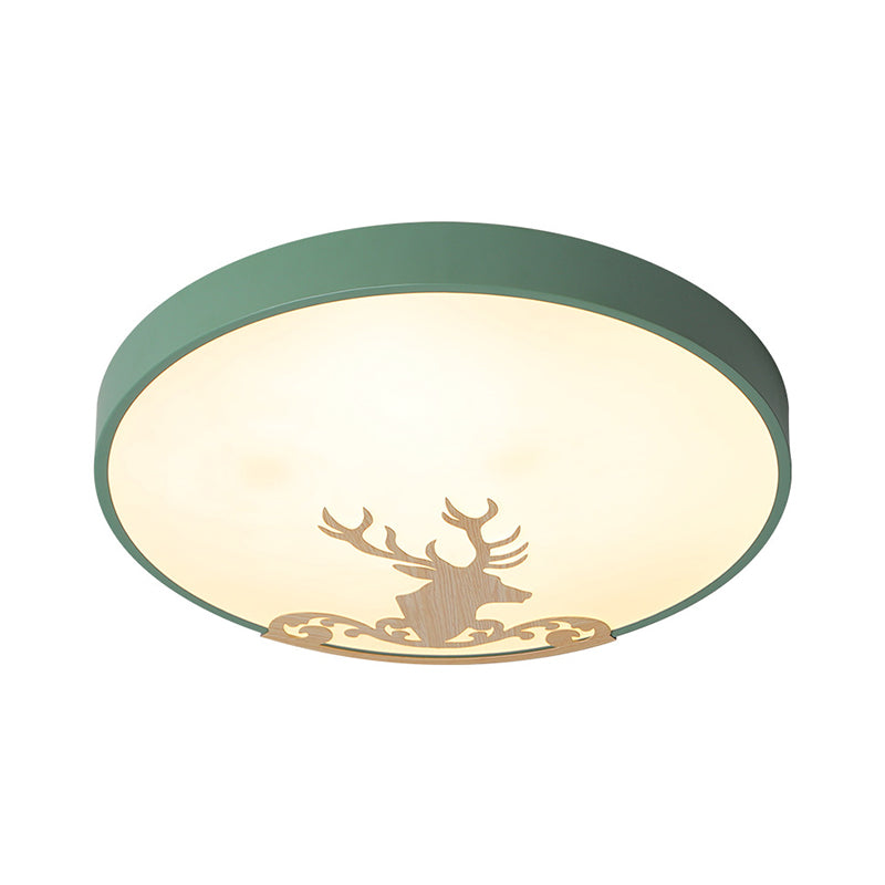 Round Ceiling Light Fixture Modern Acrylic Green LED Flush Mount Ceiling Light with Deer Pattern