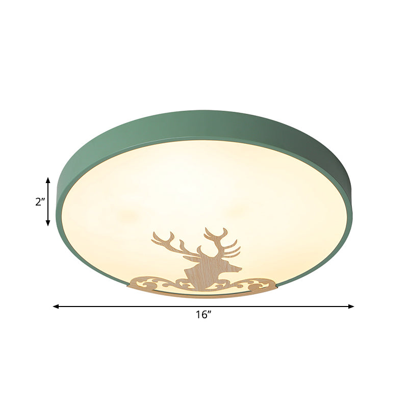 Round Ceiling Light Fixture Modern Acrylic Green LED Flush Mount Ceiling Light with Deer Pattern