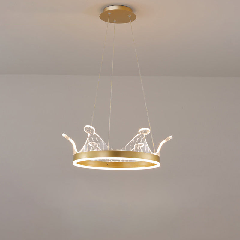 Pink/Gold Crown Shape Pendant Lighting Modern LED Metal Chandelier Lamp in Warm/White Light