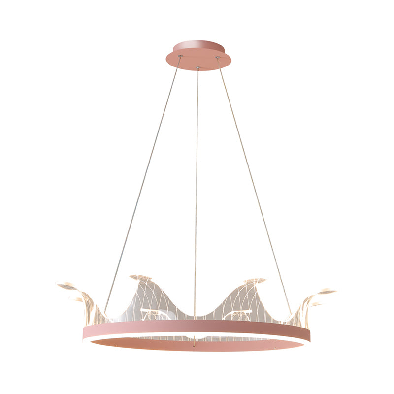 Pink/Gold Crown Shape Pendant Lighting Modern LED Metal Chandelier Lamp in Warm/White Light