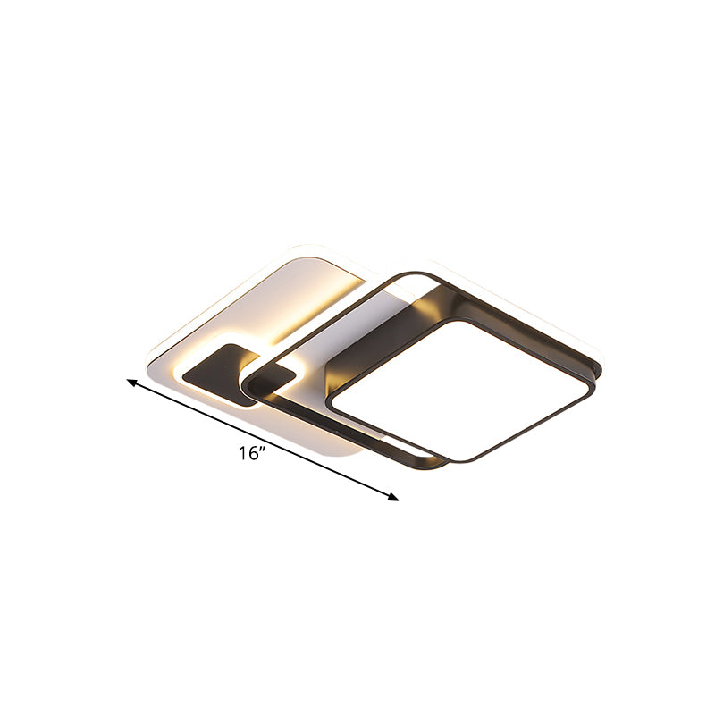 Metal Interlaced Square Ceiling Flush Nordic 16"/19.5" W LED Black Flush Mount Lamp in Warm/White Light