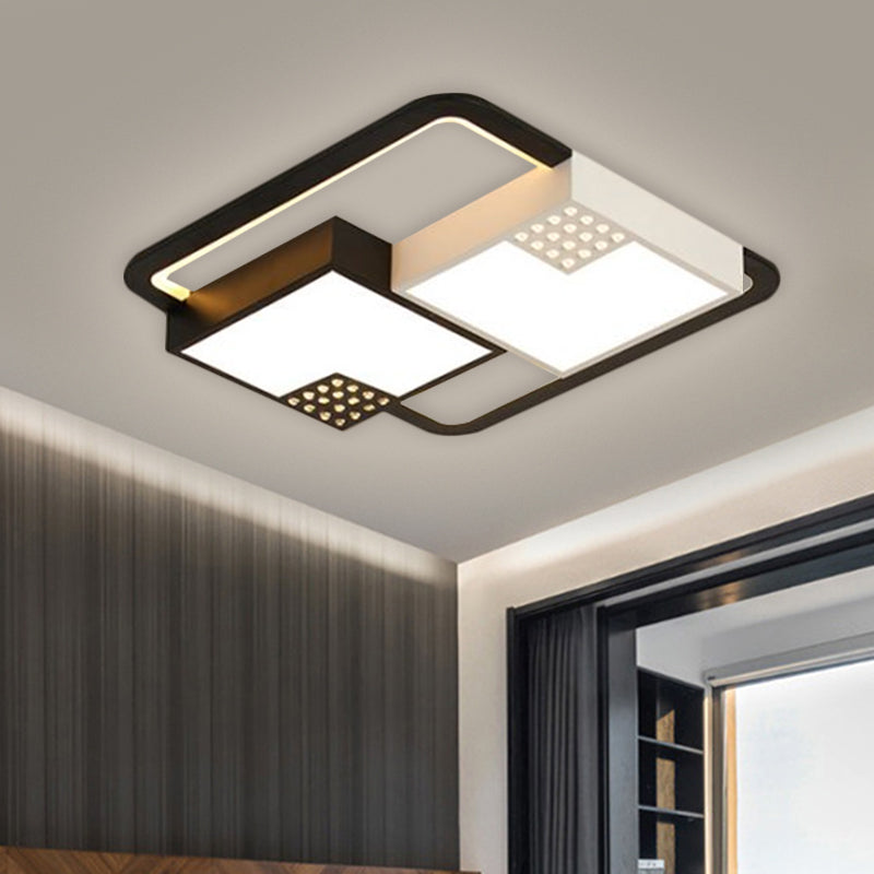 Small Cube Flush Mount Fixture Minimalism Acrylic LED Black Ceiling Lighting in Warm/White Light, 18"/23.5" W