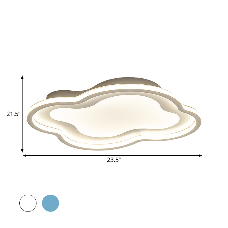 White/Blue Cloud Shape Flush Mount Lamp Modernist Metallic LED Ceiling Light Fixture for Nursery Room, Warm/White Light