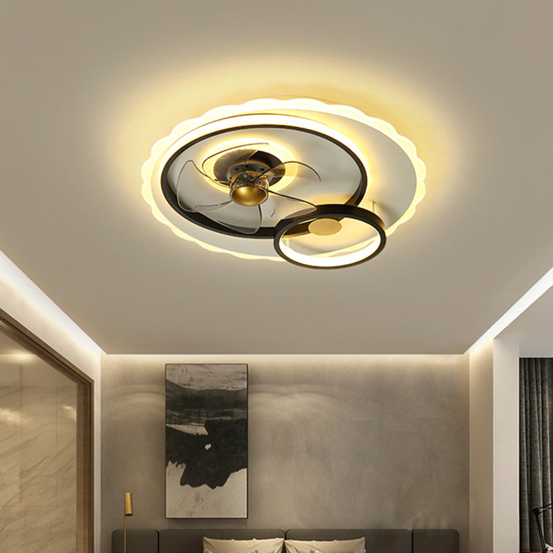 Cercle 5-lame semi-luminaire luminaire contemporain Metal Black LED suspendu lampe à fans, 19,5 pouces de large