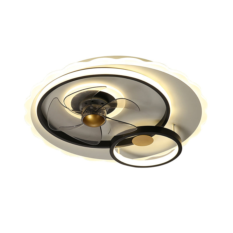 Cercle 5-lame semi-luminaire luminaire contemporain Metal Black LED suspendu lampe à fans, 19,5 pouces de large