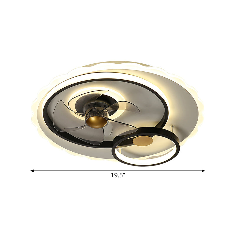 Cercle 5-lame semi-luminaire luminaire contemporain Metal Black LED suspendu lampe à fans, 19,5 pouces de large