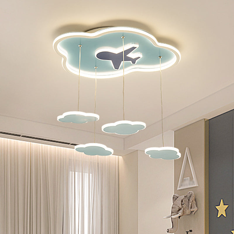 Zeitgenössische LED Hanging Light mit Metall Schatten Blaues Wolkenform Multi -Light -Anhänger für Kinder Schlafzimmer