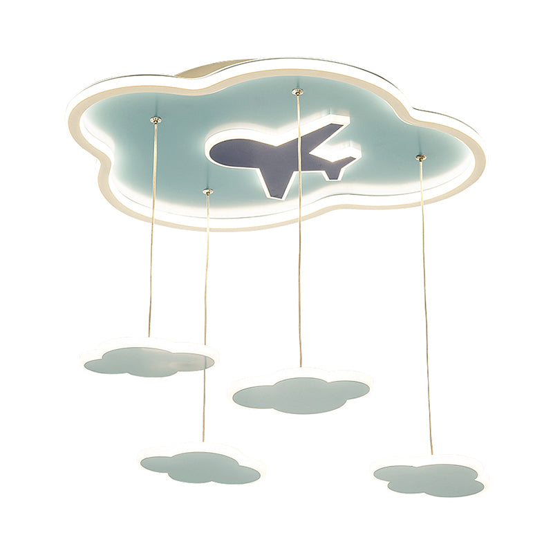 Zeitgenössische LED Hanging Light mit Metall Schatten Blaues Wolkenform Multi -Light -Anhänger für Kinder Schlafzimmer