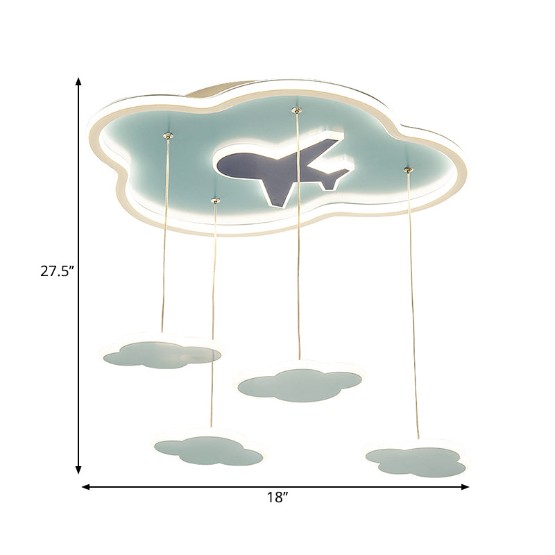 Zeitgenössische LED Hanging Light mit Metall Schatten Blaues Wolkenform Multi -Light -Anhänger für Kinder Schlafzimmer