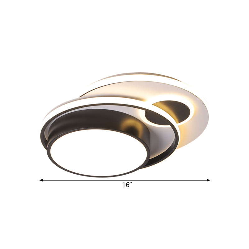Multi-Circle Ceiling Lighting Nordic Style Aluminum Black-White LED Flush Mount Fixture in Warm/White Light, 16"/19.5" Wide