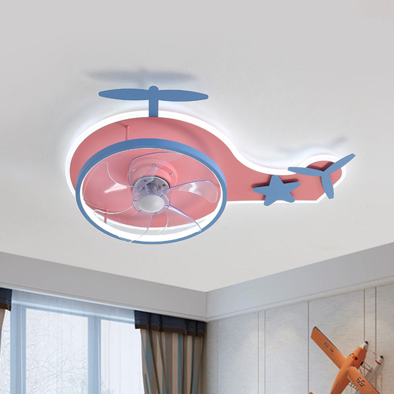 Forma de helicóptero Luz de ventilador de techo de 5 cuchillas LED moderno de acrílico Rosa Semi Flush Montaje, 24.5 pulgadas de largo