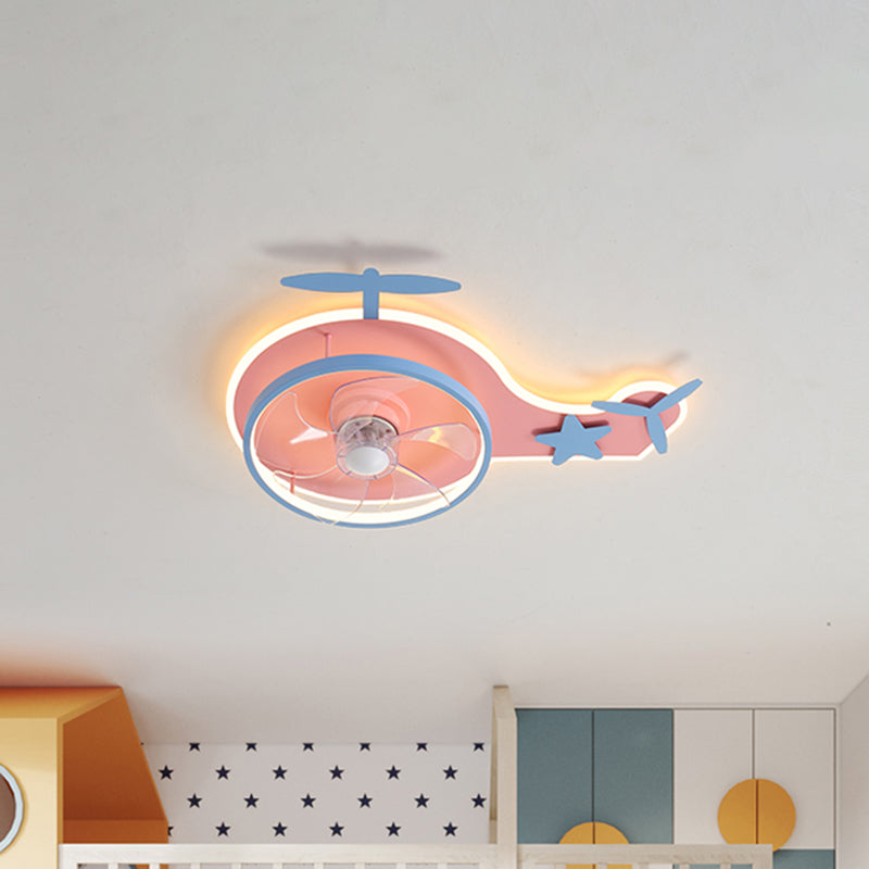 Forma de helicóptero Luz de ventilador de techo de 5 cuchillas LED moderno de acrílico Rosa Semi Flush Montaje, 24.5 pulgadas de largo