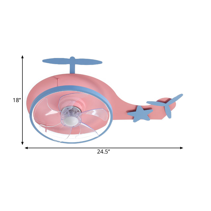 Forma de helicóptero Luz de ventilador de techo de 5 cuchillas LED moderno de acrílico Rosa Semi Flush Montaje, 24.5 pulgadas de largo