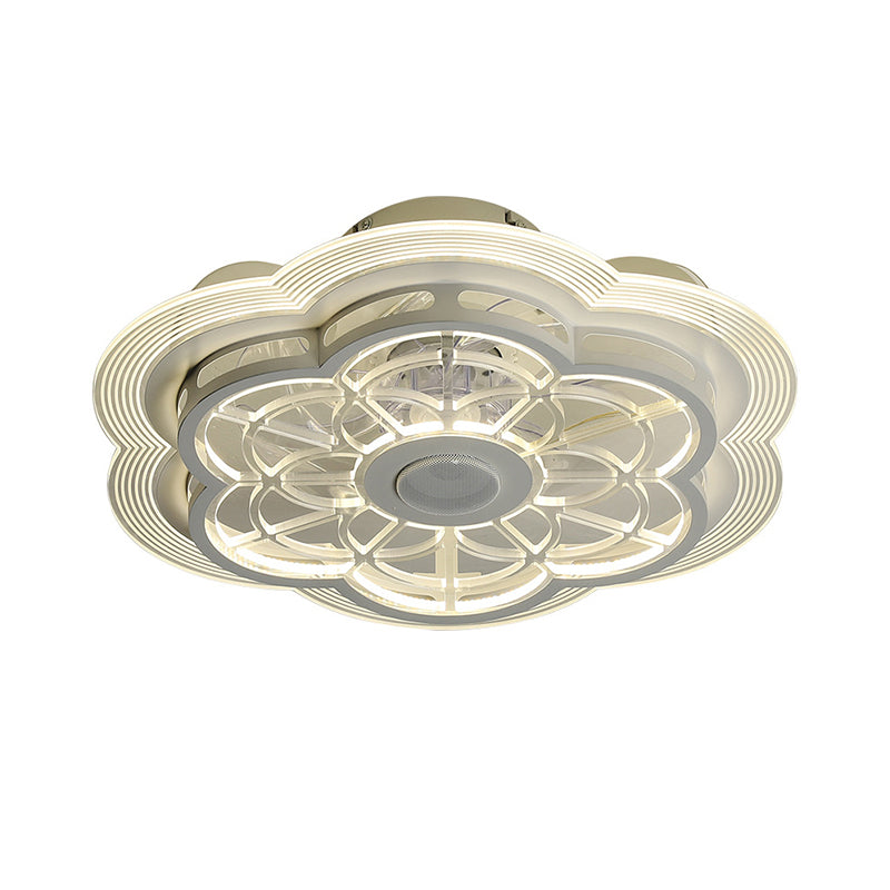 Forma de flores blancas Ventilador de ventilador LED moderno LED METALIC SEMI FLUSH MONTAJE PARA SALA DE CONJUNTA DE 19.5 PULGAS
