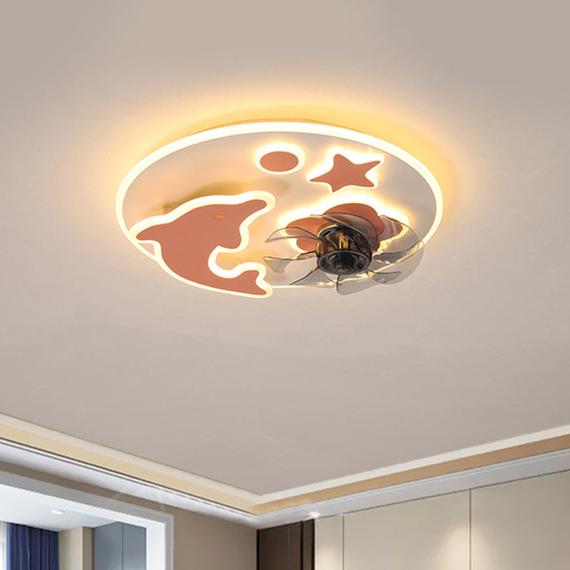 Luz del ventilador de delfín de 7 cuchillas y techo estrella de la lámpara Semi Flush LED de LED de color rosa/azul, de 19.5 pulgadas de ancho