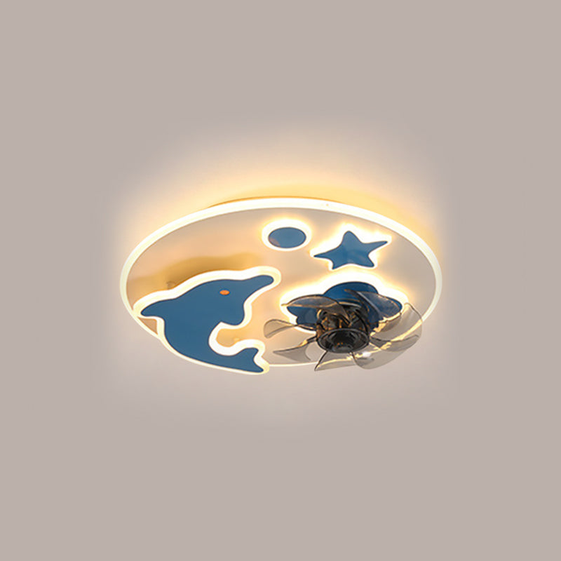 Luz del ventilador de delfín de 7 cuchillas y techo estrella de la lámpara Semi Flush LED de LED de color rosa/azul, de 19.5 pulgadas de ancho