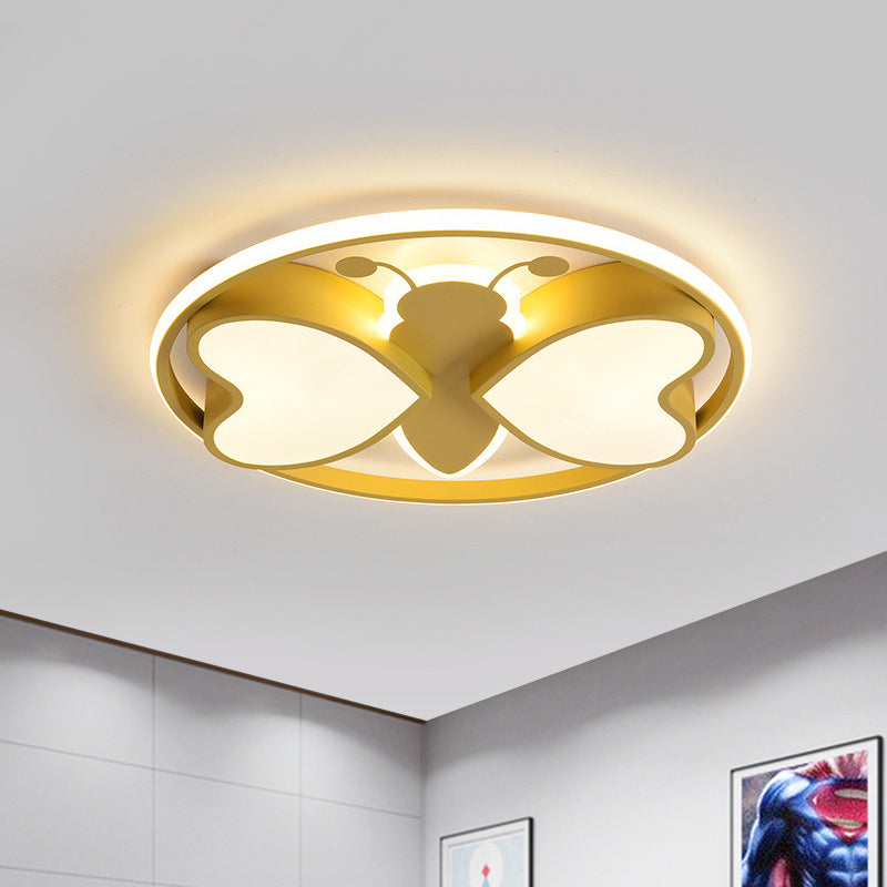 Pink/Blue/Gold Bee Figure Design Ceiling Mounted Light Modern Metal LED Flush Mount Light Fixture