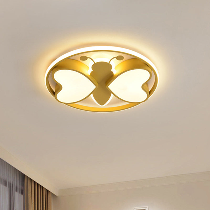 Pink/Blue/Gold Bee Figure Design Ceiling Mounted Light Modern Metal LED Flush Mount Light Fixture
