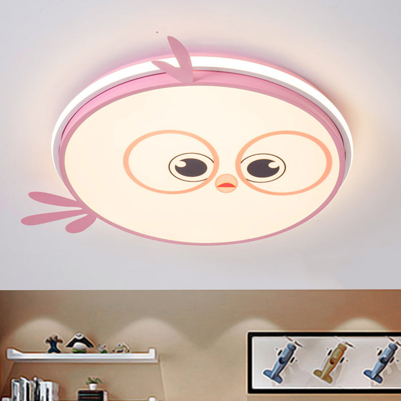 LED Ceiling Mounted Light Modern Pink/Yellow/Blue Kid Room Flush Ceiling Lighting with Chick Face Design