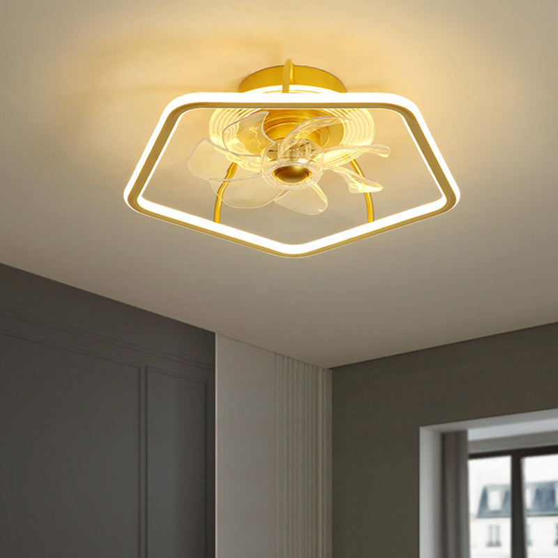 Pentagone Semi Flush Plafond Light moderne Metal Black / Gold LED PROSITION LUMINATEUR avec 7 lames, 18,5 "de largeur